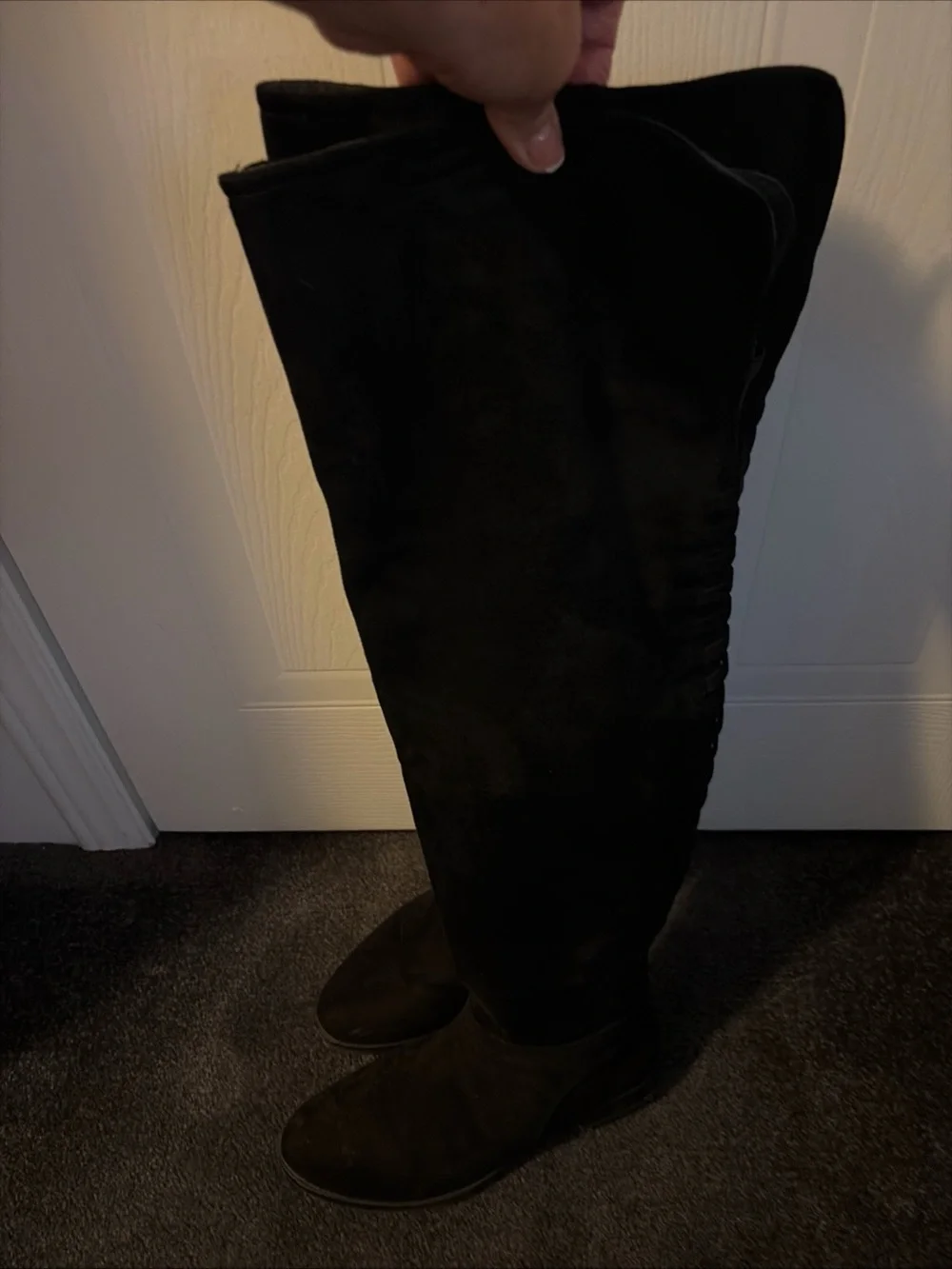 Qupid OTK Boots Womens 7.5 Black Faux Suede over The Knee Pull On